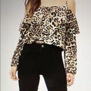 Leopard off sleeve sexy blouse